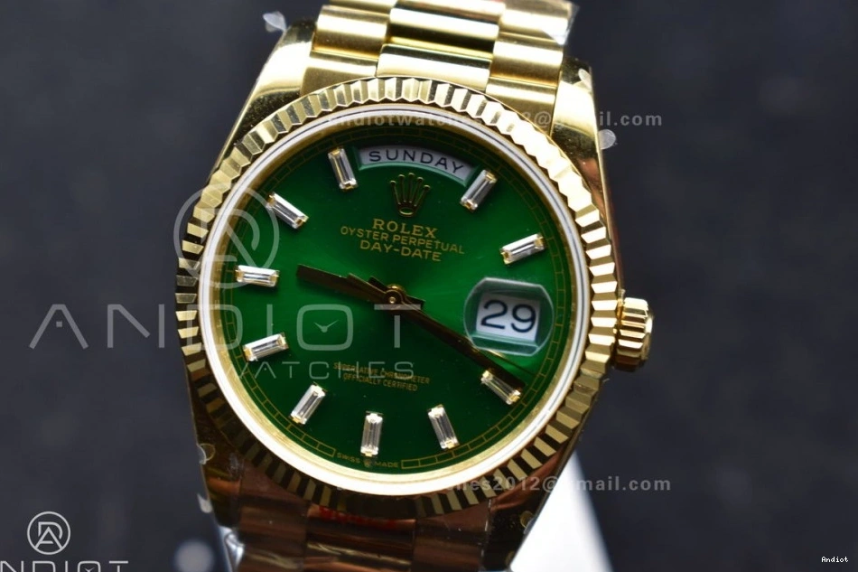 DayDate Steel YG 904L President Edition (Gain V5 on Stick with Green Bracelet Weight) Diamond vr3255 Best 36 QF Dial 0323